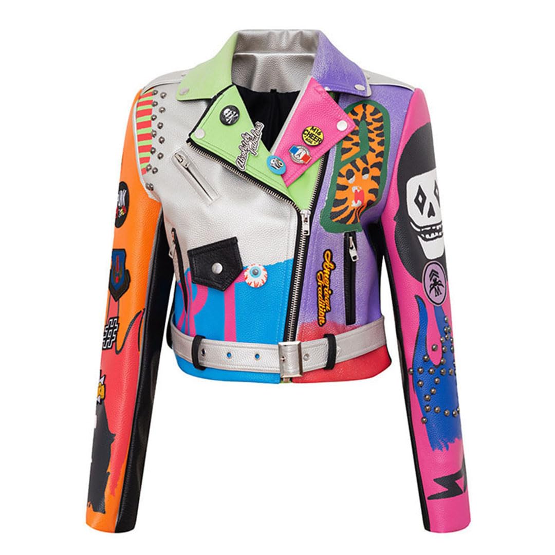 Amazon.co.jp: 女性カラフルなグラフィティスタッズコートパンク